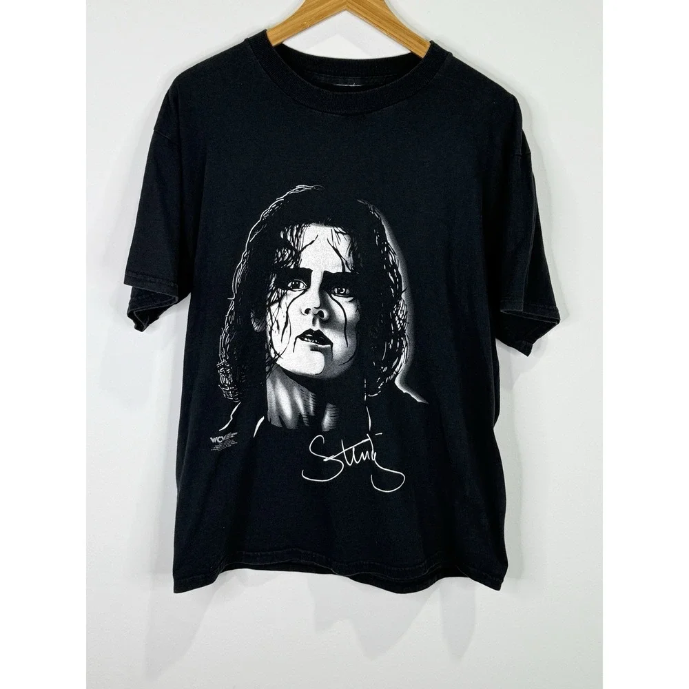 Vintage Men's WCW Sting 90's Black Short Sleeve T-shirt Graphic Size XL - Picture 9 of 14